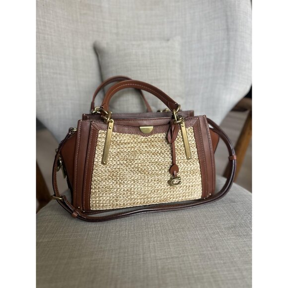 Coach Dreamer 21 Raffia Brown Natural Leather Straw w/Removable Crossbosy Straps - Picture 1 of 15